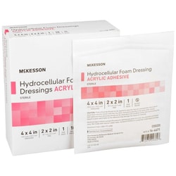 Med Vet International&nbsp;McKesson Acrylic Adhesive with Border Foam Dressing, 4 x 4 Inch, 16-4671, 10/Box