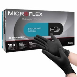 Med Vet International&nbsp;MICROFLEX MidKnight Touch 93-733 Exam Gloves, Small, NonSterile, Nitrile, Standard Cuff Length, Textured Fingertips, Black, 93732070, 100/Box