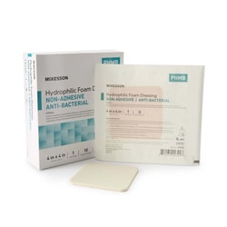 Med Vet International&nbsp;McKesson Antibacterial Foam Dressing, 4 x 4 Inch, 4940, Each