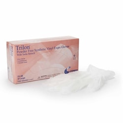 Med Vet International&nbsp;Exam Glove Trilon X-Large NonSterile Vinyl Standard Cuff Length Smooth Clear Not Rated, 25-98, 100/Box
