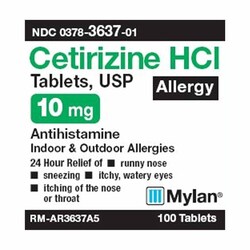 Med Vet International Allergy Relief Mylan 10 mg Strength Tablet, 00378363701, 100/Bottle