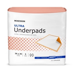 Med Vet International&nbsp;McKesson Ultra Heavy Absorbency Disposable Underpad, 36 x 36 Inch, UPHV3636, 5/Bag