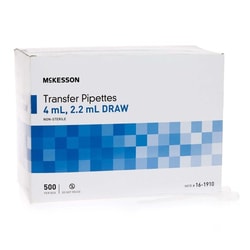 Med Vet International McKesson Transfer Pipette Tip, 3.9 mL Capacity, 0.5 to 1 mL Graduation Increments, NonSterile, 16-1910, 500/Box
