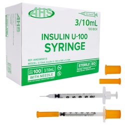 Med Vet International&nbsp;AHS Syringe & Needle, 3/10mL, Permanent Needle, 30G X 5/16