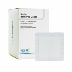 Med Vet International&nbsp;Adhesive Dressing DermaRite Bordered Gauze 2 X 2 Inch Square Sterile, 00261E, 50/Box