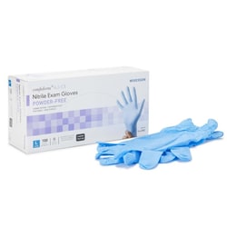 Med Vet International McKesson Confiderm 6.5CX Extended Cuff Nitrile Extended Cuff Length Exam Glove, Large, Blue, NonSterile, 14-678C, 100/Box