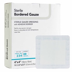Med Vet International Adhesive Dressing DermaRite Bordered Gauze 4 X 4 Inch Square Sterile, 00262E, 25/Box