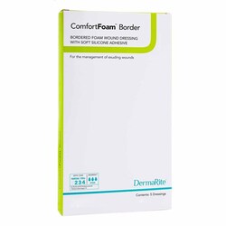 Med Vet International Foam Dressing ComfortFoam™ Border 7 X 7 Inch With Border Waterproof Backing Silicone Adhesive Square Sterile, 43770, 5/Box