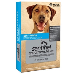 Med Vet International Sentinel Spectrum Blue for Dogs, 50.1-100 lbs., 6/card, 5 cards/box chews