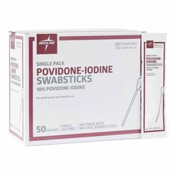 Med Vet International&nbsp;Impregnated Swabstick, 1 per Pack, Povidone-Iodine, Individual Packet, NonSterile, MDS093902, 50/Box