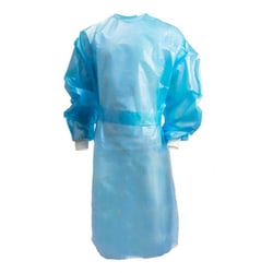 Med Vet International McKesson Full Back Chemotherapy Procedure Gown, Large, Blue, NonSterile, 16-54KVL, 10/Bag