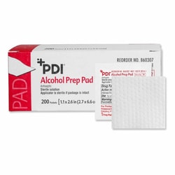 Med Vet International&nbsp;Alcohol Prep Pad PDI 70% Strength Isopropyl Alcohol Individual Packet Medium Sterile, B60307, 200/Box