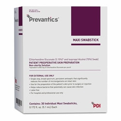 Med Vet International&nbsp;Impregnated Swabstick Prevantics Maxi 3.15% / 70% Strength CHG (Chlorhexidine Gluconate) / Isopropyl Alcohol Individual Packet NonSterile, 5.1ML, S41950, 300/Case