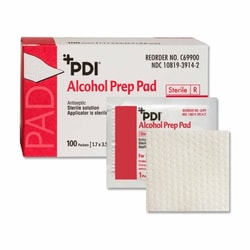Med Vet International&nbsp;Alcohol Prep Pad PDI 70% Strength Isopropyl Alcohol Individual Packet Sterile, C69900, 1000/Case