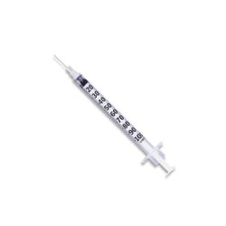 Med Vet International&nbsp;Standard Tuberculin Syringe with Needle PrecisionGlide 1 mL 1/2 Inch 27 Gauge NonSafety Regular Wall 309623 100/Box