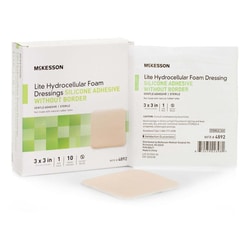Med Vet International&nbsp;McKesson Lite Silicone Gel Adhesive without Border Thin Silicone Foam Dressing 3 x 3 Inch 4892 10/Box