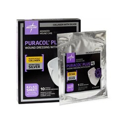 Med Vet International Silver Collagen Dressing Puracol Plus AG 4-1/4 X 4-1/2 Inch Square Sterile 50/Case