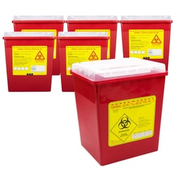 Med Vet International&nbsp;Sharps Container 2 Gallons Locking Top Flap Polypropylene 6/Pack