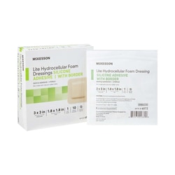 Med Vet International&nbsp;McKesson Lite Silicone Gel Adhesive with Border Thin Silicone Foam Dressing 3 x 3 Inch 4872 10/Box