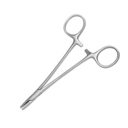 Med Vet International&nbsp;Baumgartner Needle Holder 5 5-in  Serrated Tips Non-Fenestrated Jaws Von Klaus German Surgical Steel