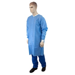 Med Vet International&nbsp;Dynarex Disposable Lab Coat w/out Pockets Large Blue 30/Case