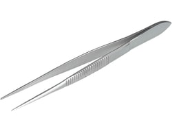 BURKLE INC&nbsp;Forceps, stainless steel, sharp, straight, 4.13 in. (105 mm)
