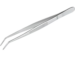 BURKLE INC&nbsp;Forceps, stainless steel, sharp, bent form, 6.30 in. (160 mm)