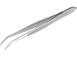 BURKLE INC&nbsp;Forceps, stainless steel, sharp, bent form, 4.13 in. (105 mm)