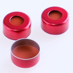 Perkin Elmer US LLC 11 mm Pre-Assembled Red Aluminum Crimp Cap with PTFE/Red Rubber Septa, 100/pk