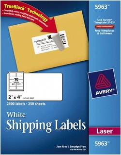 MSC AVERY 05963 4" x 4" White Paper Shipping Label For Laser Printers,