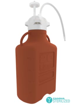 Foxx Life Sciences EZBio Single Use Carboy (Bottle) Assembly, 20L (5GAL) Gamma Sterilized Light Blocking Amber HDPE Carboy for Aseptic Transfer and Sterile Storage with VersaCap 120mm, Vent and   Dip Tube, 1/EA