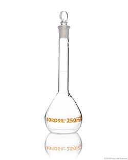 Foxx Life Sciences&nbsp;Borosil&reg; Volumetric Flask Class A with Interchangeable PP Stopper (19/26), Individual Certificate, 500 mL, 10/CS