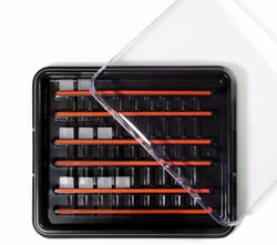 Newcomer Supply StainTray 30 Place with Clear Lid.  Holds up to 30 slides on plastic rails covered with a polymer strip to hold slides even at an angle.
