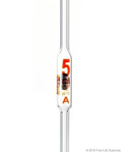 Foxx Life Sciences&nbsp;Borosil&reg; Reusable Class A Volumetric Transfer Pipettes (Pipets), Individual Certificate, 5mL, 10/CS