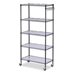 Enterprise Technology Solutions&nbsp;5-Shelf Wire Shelving Kit With Casters And Shelf Liners, 36w X 18d X 72h, Black Anthracite