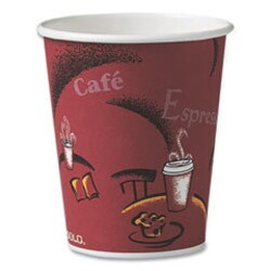 Enterprise Technology Solutions&nbsp;paper hot drink cups in bistro design, 10 oz, maroon, 50/pack