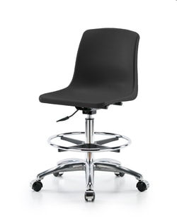 Fisherbrand Chrome Medium Bench Height Polypropylene Shell Chair with Chrome Foot Ring and Casters Black | Buy Online | Fisher Scientific
