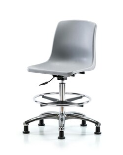 Fisherbrand Chrome Medium Bench Height Polypropylene Shell Chair with Chrome Foot Ring and Stationary Glides Gray | Buy Online | Fisher Scientific