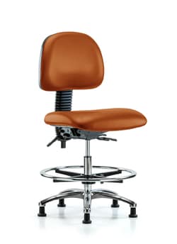 Fisherbrand Vinyl Chair Chrome - Medium Bench Height with Seat Tilt, Chrome Foot Ring, and Stationary Glides in Grade B Vinyl Orange | Buy Online | Fisher Scientific