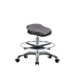 Fisherbrand Medium Bench Height Polyurethane Ray Stool Chrome with Foot Ring and Casters Blue | Buy Online | Fisher Scientific