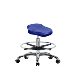 Fisherbrand Medium Bench Height Polyurethane Ray Stool Chrome with Foot Ring and Casters Blue | Buy Online | Fisher Scientific