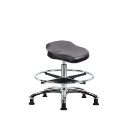 Fisherbrand Medium Bench Height Polyurethane Ray Stool Chrome with Foot Ring and Stationary Glides Black | Buy Online | Fisher Scientific