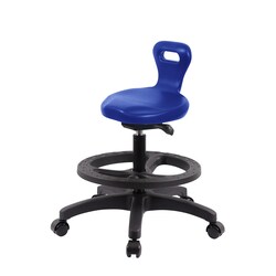 Fisherbrand Medium Bench Height Serpent Sit-Stand Stool with Black Foot Ring and Chrome Casters Blue | Buy Online | Fisher Scientific