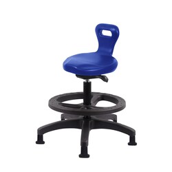 Fisherbrand Medium Bench Height Serpent Sit-Stand Stool with Black Foot Ring and Chrome Casters Blue | Buy Online | Fisher Scientific