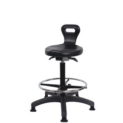 Fisherbrand Medium Bench Height Serpent Sit-Stand Stool with Chrome Foot Ring and Stationary Glides Black | Buy Online | Fisher Scientific