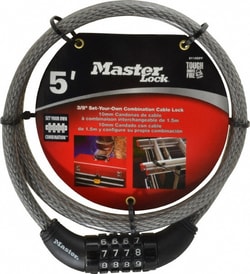 MSC Master Lock 8119DPF 5' Long Combination Cable Lock 3/8" Diam, Quantity: