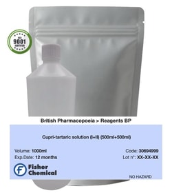 Cupri-Tartaric Solution (I+II) (500 mL + 500 mL) - British Pharmacopoeia, Fisher Chemical 1000 mL | Buy Online | Fisher Chemical | Fisher Scientific