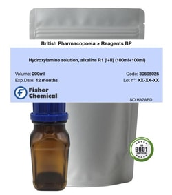 Hydroxylamine Solution, Alkaline R1 (I+II) (100 mL + 100 mL) - British Pharmacopoeia, Fisher Chemical 200 mL | Buy Online | Fisher Chemical | Fisher Scientific