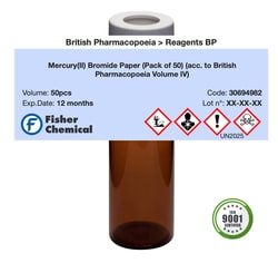 Mercury(II) Bromide Paper (Pack of 50) (acc. to British Pharmacopoeia Volume IV) - British Pharmacopoeia, Fisher Chemical&trade;