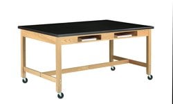 Diversified Spaces™ Two-Book Compartment Oak Table with Solid Phenolic Top: Leg Brace, Stretcher and Caster Option
